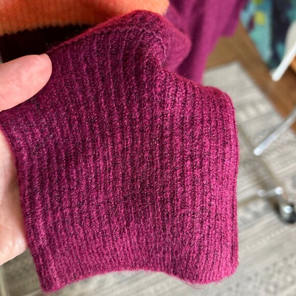 NWT Ava + Viv Puff Sleeve Super Soft Sweater Peach Burgundy Womens Plus Size 1X - Picture 6 of 8